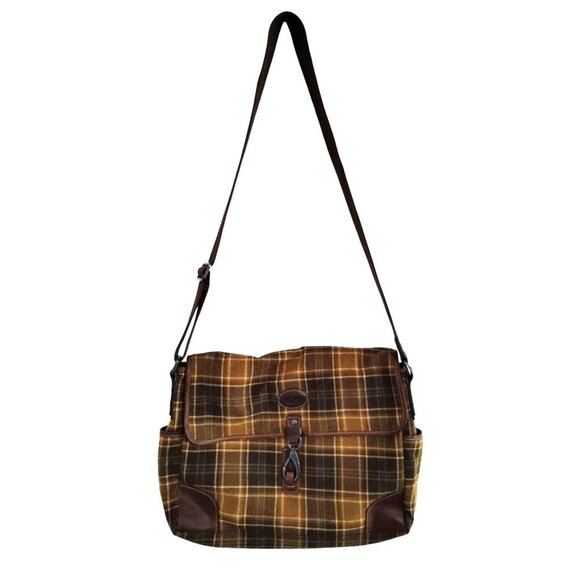 FOSSIL Alpine Brown Plaid Wool Messenger Laptop Crossbody Bag - Picture 1 of 16